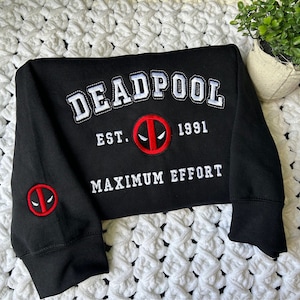 Deadpool Maximum Sweatshirt, Wade Wilson Crewneck, Embroidered Crewneck, Deadpool Varsity, Wade Varsity