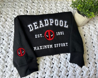 Deadpool Maximum Sweatshirt, Wade Wilson Crewneck, Embroidered Crewneck, Deadpool Varsity, Wade Varsity