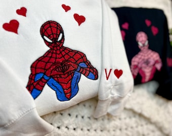 Spiderman heart design, Spider love, Spiderman couple's sweatshirt, Embroidered sweatshirt, Spiderman gift, Superhero sweatshirt,