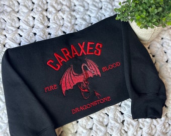 Caraxes, Dragon sweatshirt, embroidered dragon, GOT, fire and blood, dragon house, team black