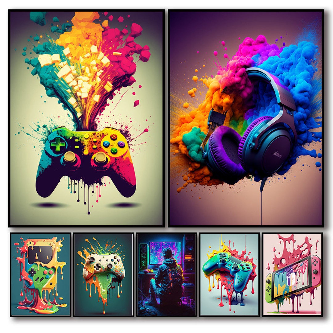 80s Colorful Punk Neon Gamer Controller Cool Gaming Poster for Etsy UK