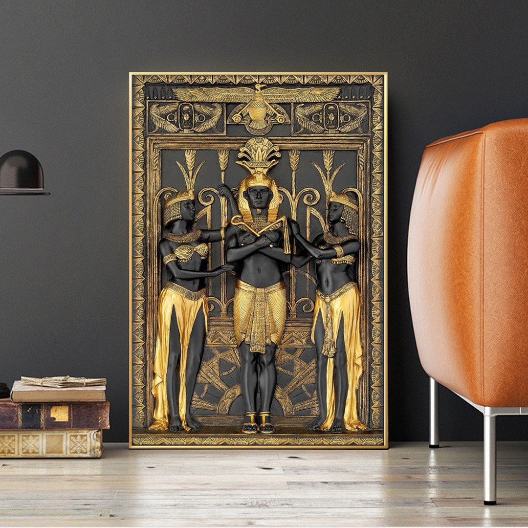 Black Golden Ancient Egyptian Art Prints 3d Pharaoh God Canvas Etsy
