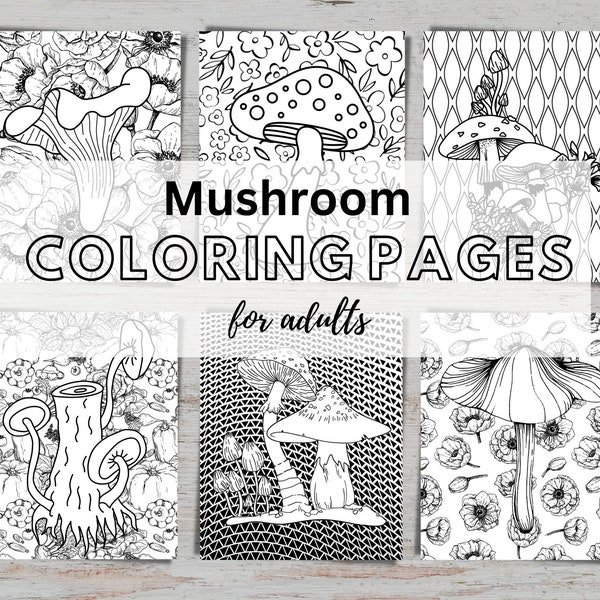 50 Mushroom Coloring Pages for Adults Pattern Hand Drawn Coloring Book PDF Printable Art Therapy for Teens Coloring Sheets