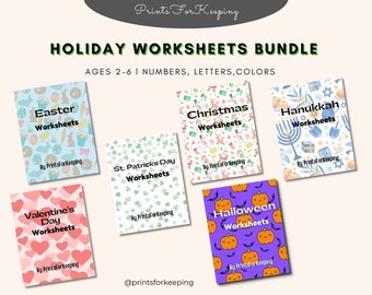 Worksheets For Kids Preschool Printable Holiday Bundle for Kindergarten Toddler Printable Activities Book For Kids Printable Curriculum PDF