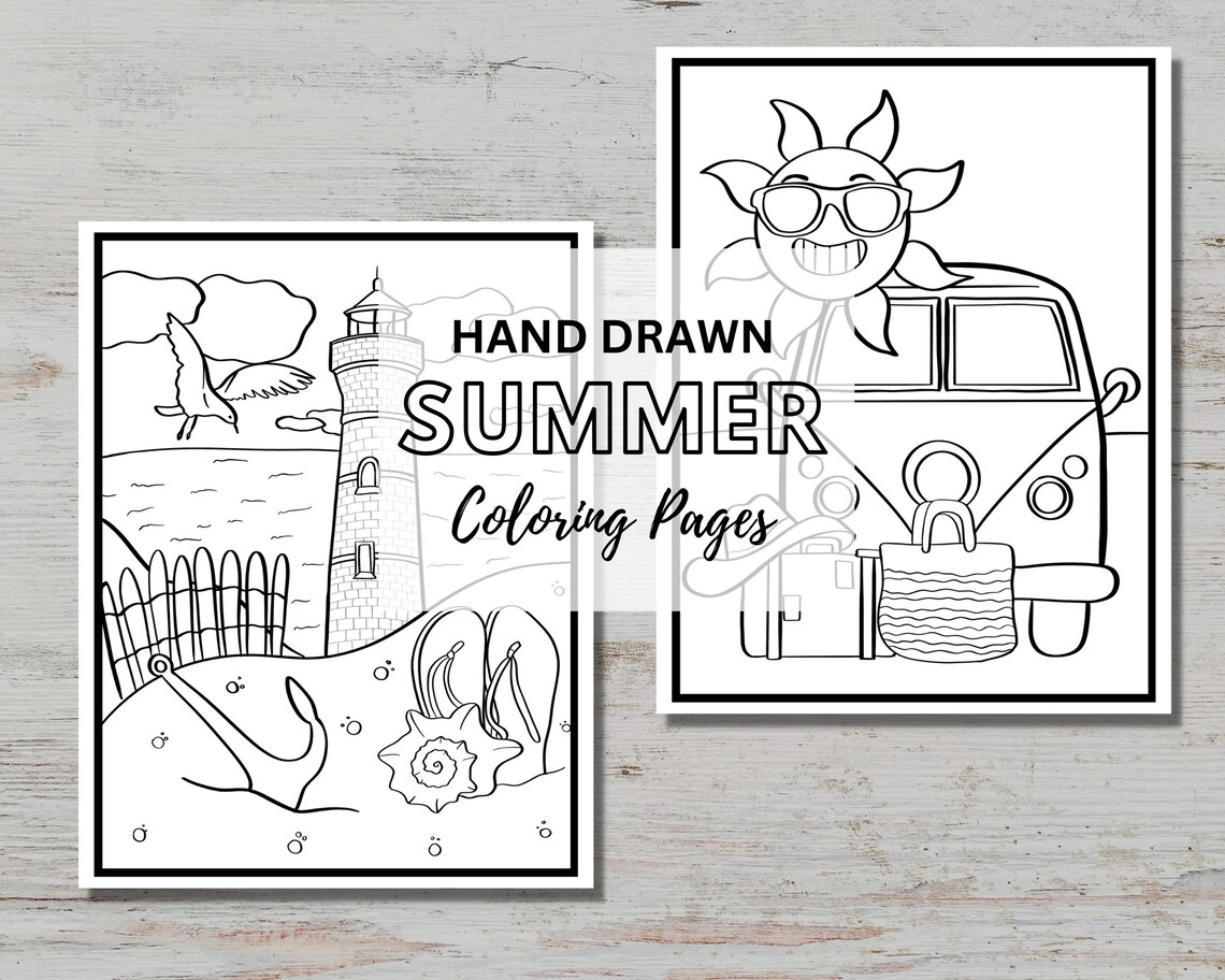 Summer Coloring Pages for Adults Kids Printable Bundle Coloring