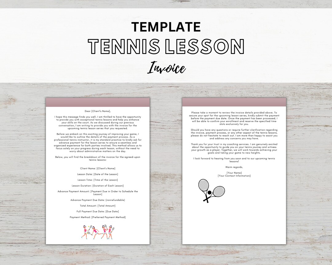 Invoice Template for Tennis Coach Lesson Schedule Tool Small Business