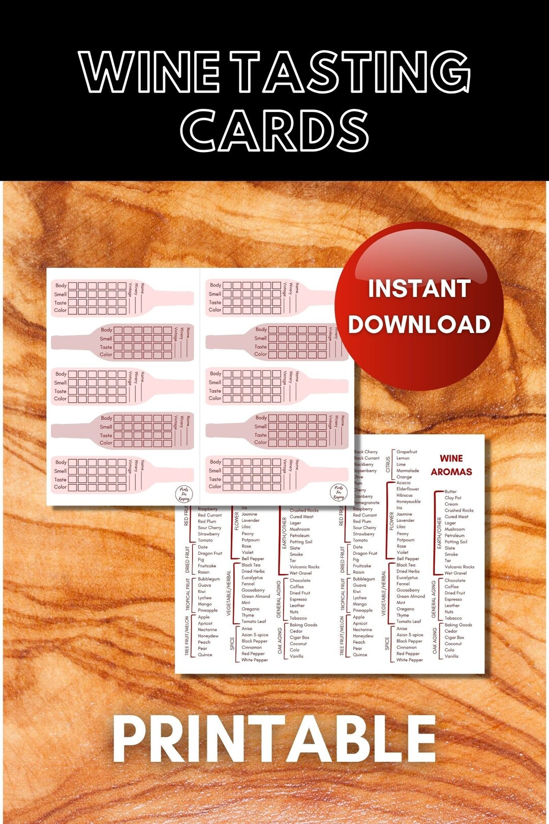 Printable Wine Tasting Cards for Wine Tasting Printable Cards for Party ...