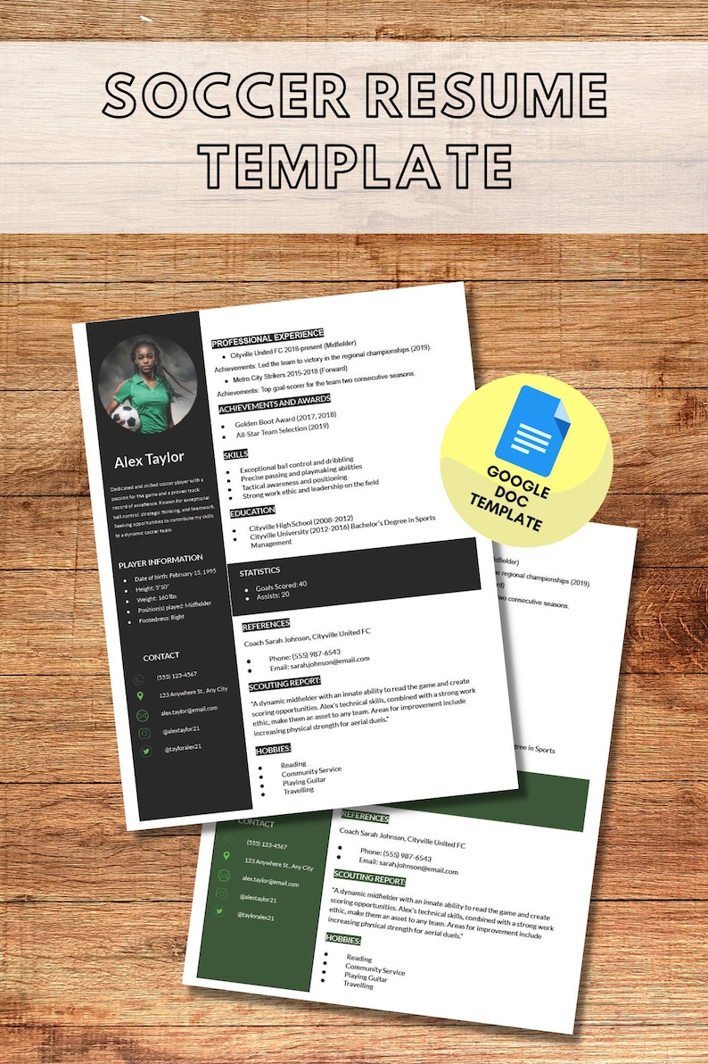 Customizable Soccer Player Profile Template Profile Sheet College