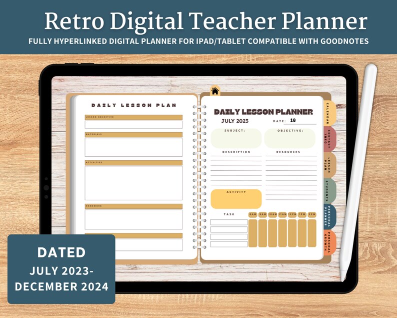 Retro Teacher Digital Planner for Teacher Journal Teacher Etsy
