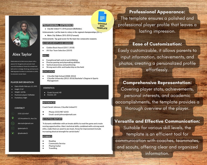 Customizable Soccer Player Profile Template Profile Sheet College ...