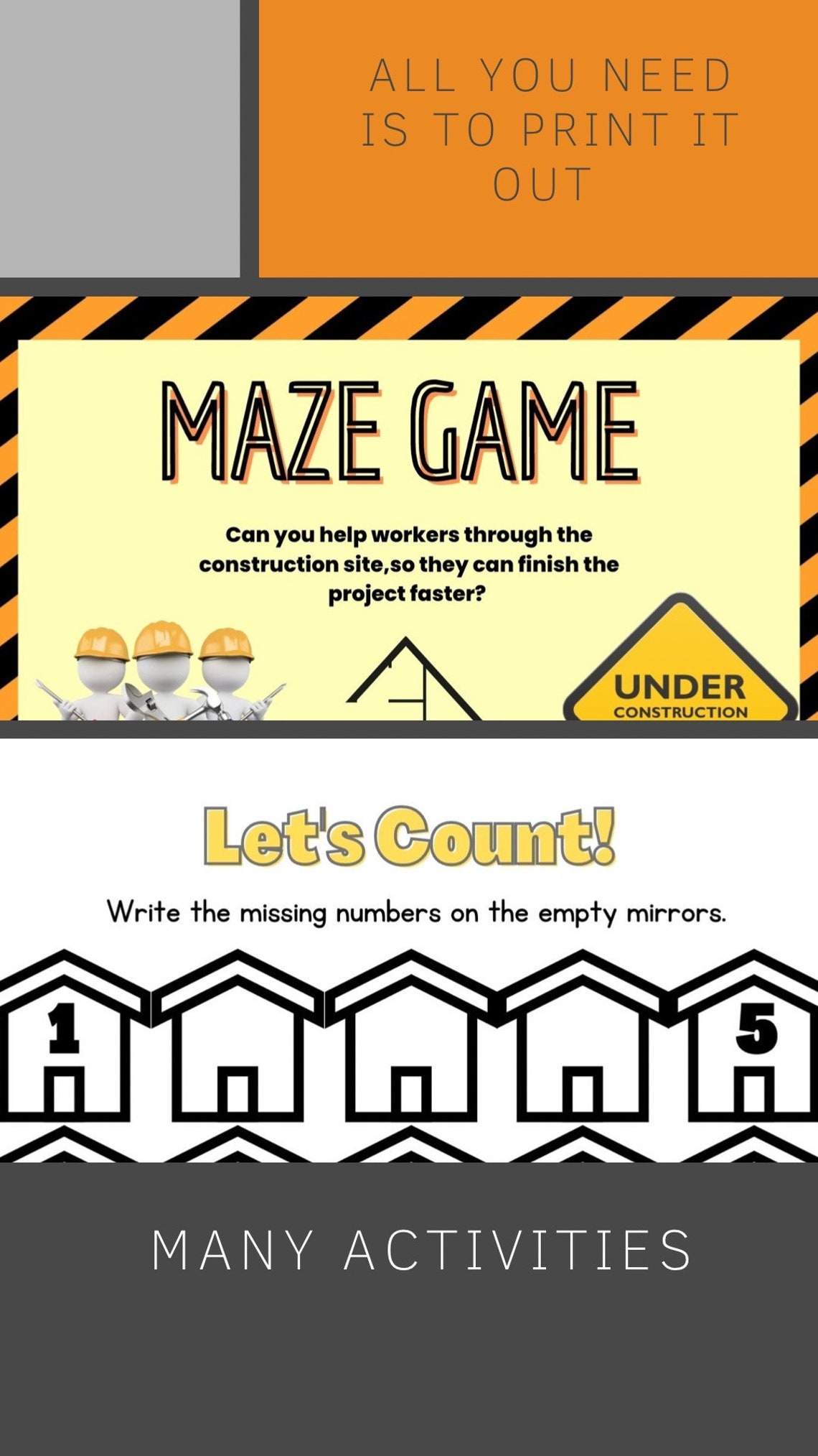 Construction Themed Worksheet Book 40pages of Activities for Etsy