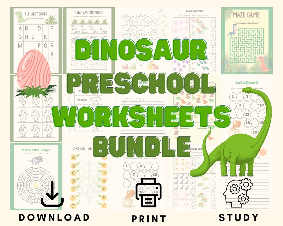 Preschool Printable Worksheets Dinosaur for Kids Book Printable Kindergarten Study Pack Gift ...