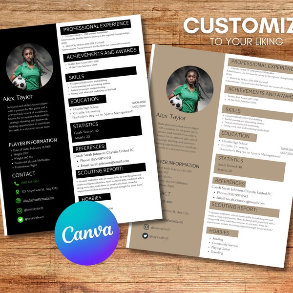 Soccer Player Profile Resume Template Etsy Soccer Player Profile Resume Template Etsy