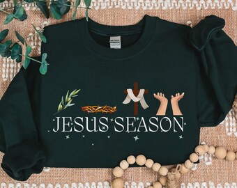 Jesus Season Crewneck: Jesus-Inspired Knit Sweatshirt, Christian Crewneck, Faithwear for All, Comfy Christian Crewneck Sweater Collection