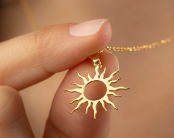 Silver Sun Necklace, Christmas gift for her Mother, Sunburst Necklace, Gold Sun Necklace, Sun Charm Pendant, Celestial Necklace, Mothers day