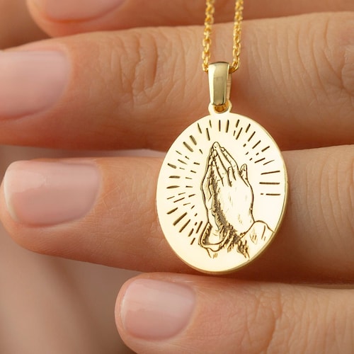 Praying Hands Necklace Serenity Prayer Necklace Christian Etsy