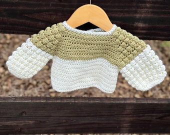 Two Toned Bubble Sleeve Crocheted Sweater