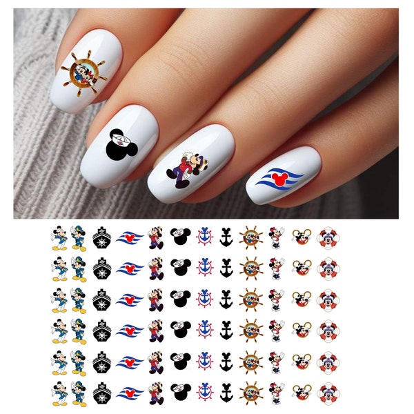 Disney nail decals, Mickey Mouse, Minnie Mouse nail art, disney cruise