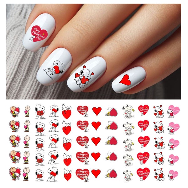 Valentines nail decals, Snoopy nail art, love heart, assortment,