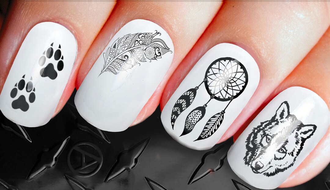 Tribal Nail Decals Wolf Nail Art Set of 20 Etsy