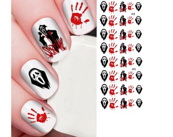 Halloween nail decals, scream nail art, horror decals