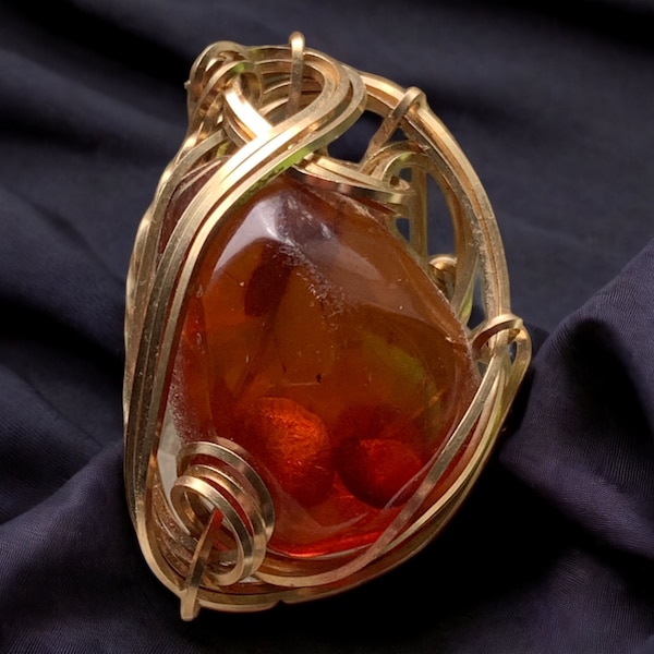 Handcrafted Natural Golden Amber in Gold-filled Wire Wrap Ring Size 10.5