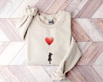 Vintage Boho Valentine's Heart Tee with Red Balloon Design Gift