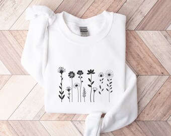 Botanical Monochrome Graphic Tee Gift for Her Aesthetic Floral Shirt