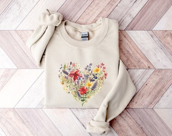 Wildflower Graphic Tee Gift for Her Botanical Heart Print