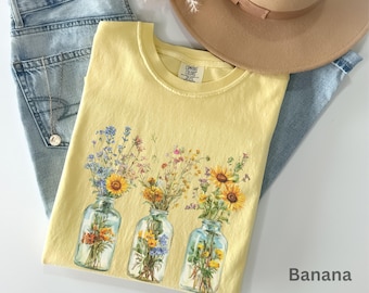 Vintage Floral T-Shirt | Comfort Colors 1717 | Botanical Cottagecore Tee | Aesthetic Flower Shirt | Watercolor Nature Design