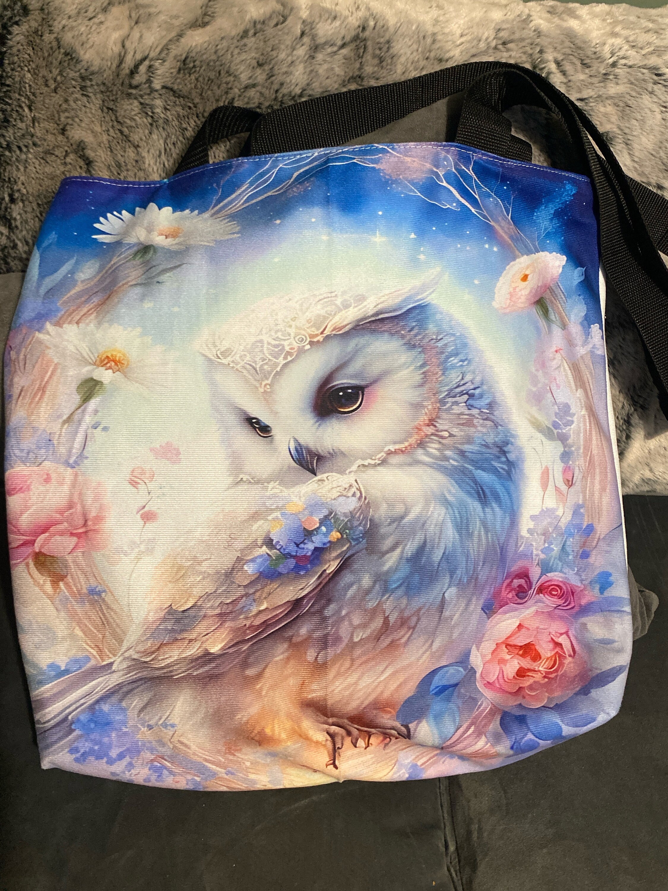 Large Owl Shoulder Bag: Plush Fabric Tote