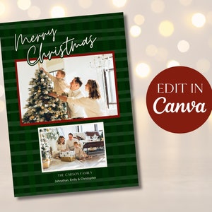 de Noël sur toile pour carte de vœux | de Noël à carreaux | Carte de Noël avec deux photos | de Noël sur toile pour carte de vœux | Carte de Noël 2024