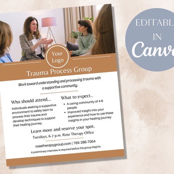 Group Therapy Flyer Canva Template | Trauma Process Group | Therapy Group Flyer | DIY Canva Template with Tutorial | Digital Flyer Template