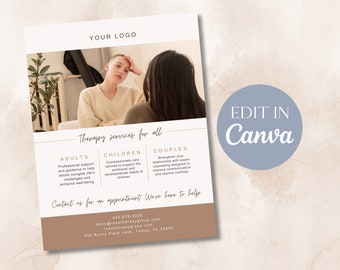 Therapist Flyer Template | Mental Health Practice Flyer | Counseling Flyer | Therapist Template | Canva Template | Business Services Flyer