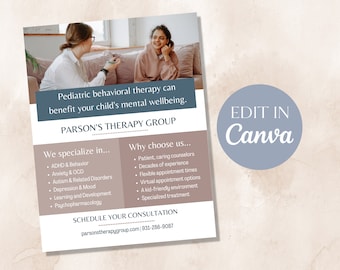 Therapist Flyer Template |Mental Health Practice Flyer | Counseling Flyer | Therapist Template | Canva Template