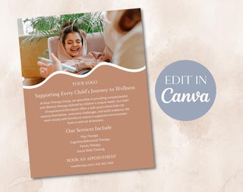 Therapist Flyer Template | Child Therapy Flyer Template | Counseling Flyer | Adolescent Therapy Flyer | Therapist Template | Canva Template