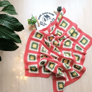 Coperta colorata quadrata della nonna (melograno) / Pronta per la spedizione