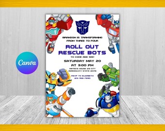 Editable Rescue Bots Transformers Birthday Invitation Template ...