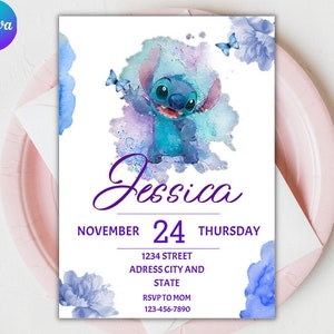 Digital Birthday Invitation | Stitch invite | editable invitation |  electronic birthday invite | Instant Download | birthday party template