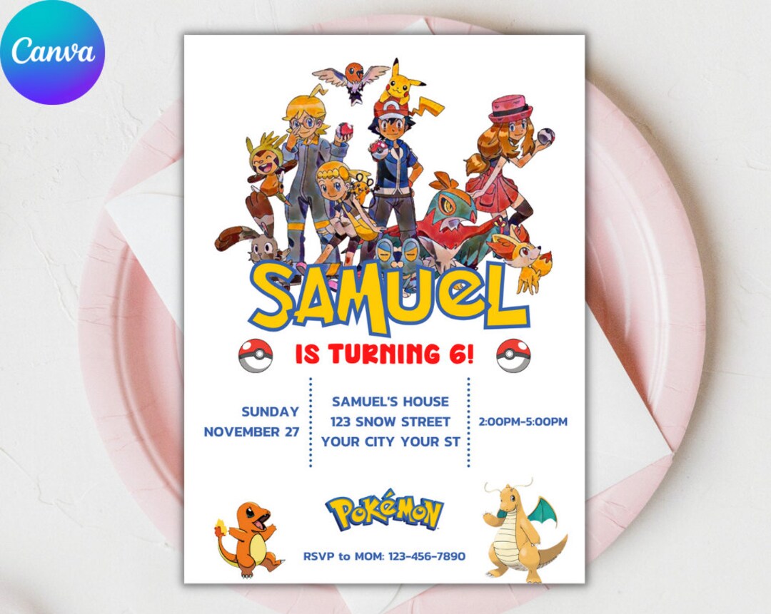 Pokemon Party Invitation Pokemon Birthday Invite Kids Etsy