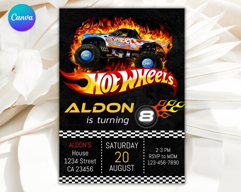 Editable Hot Cars Birthday Invitation Wheels Birthday Etsy