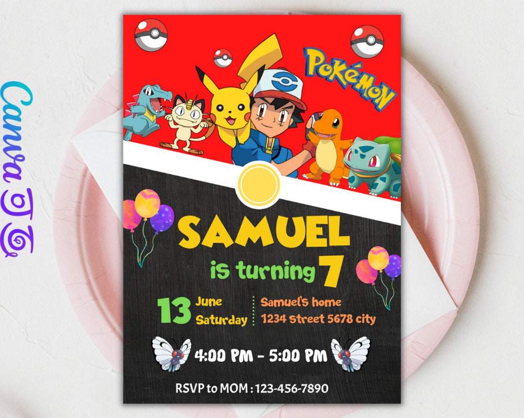 Pokemon Party Invitation, Pokemon Birthday Invite, Kids Birthday