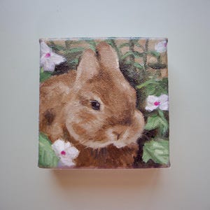 Hand-painted small oil painting animal bunny artwork rabbit painting original art or little animal