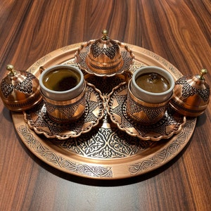 Copper Turkish Coffee Pot Set, Handmade Arabic Coffee Pot,anatolian  Traditional Copper Cezve, Greek Coffee Maker, Hammered Pure Copper Craft 