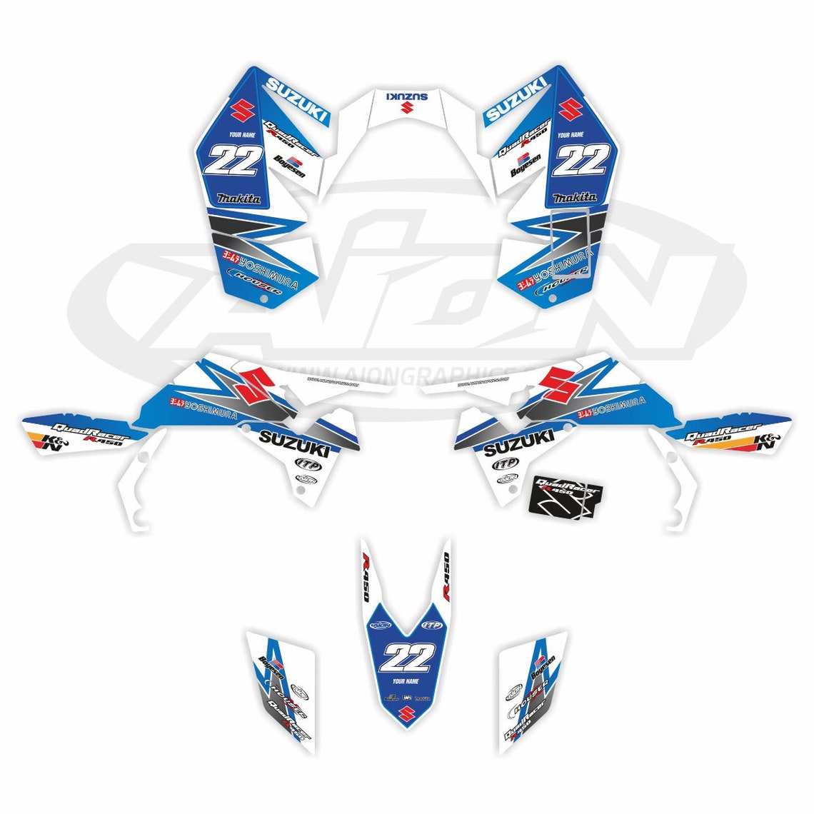Kit Graphique Complet Pour Suzuki LTR450R - Stickers Vinyl Toutes Années, MX Graphics, Couleur Comme Photo