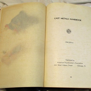 1944 Casting and Foundry Handbook, Metal Casting Operator Book, Metallurgy, Machine Tool Design and Operation Industrial Factory Salvage