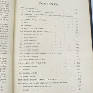 May include: A black and white page from a book with the word "CONTENTS" in large, bold letters at the top. The page lists the chapters of the book and their corresponding page numbers.