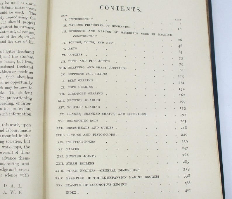 May include: A black and white page from a book with the word "CONTENTS" in large, bold letters at the top. The page lists the chapters of the book and their corresponding page numbers.