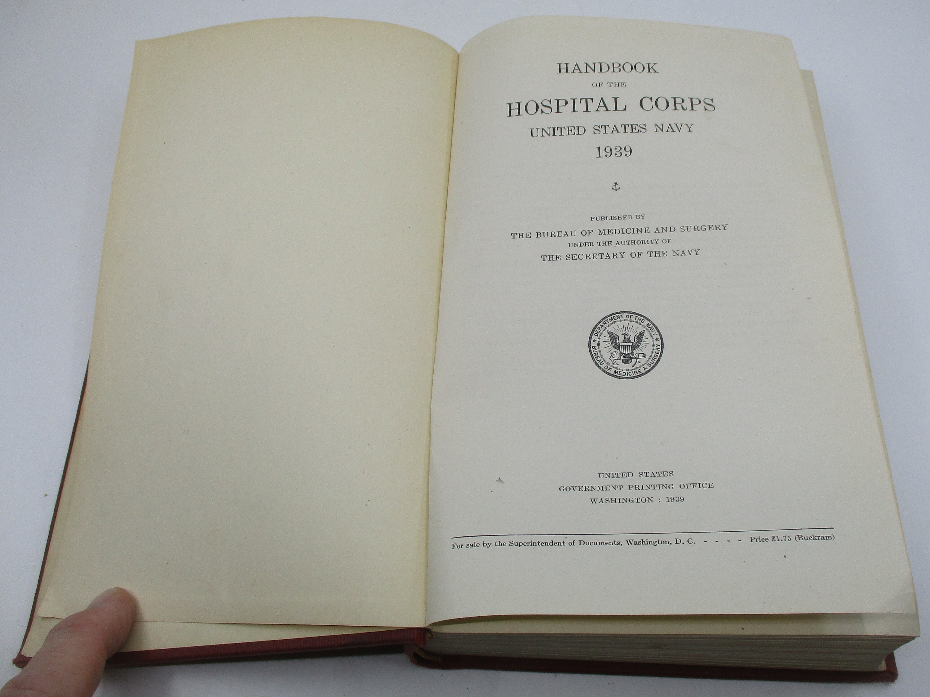 【洋書・古書】アメリカ海軍病院部隊ハンドブック 1939年 医学 衛生兵 1939 US Military Manual, US Navy Handbook of the Hospital