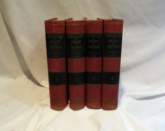 1943 Four Volume Set of Medical Books, Therapeutics of Infancy and Childhood, Vintage Pediatric Medicine Books, Medical Reference Books